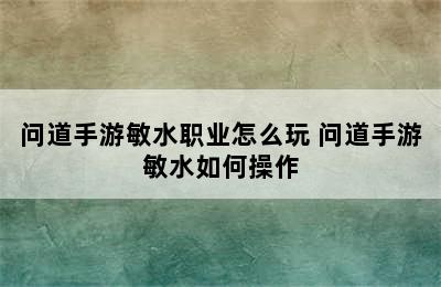 问道手游敏水职业怎么玩 问道手游敏水如何操作